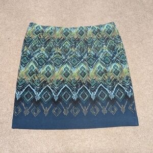 J. Jill (PL Petite Large) Pencil Skirt Geometric Print Blue Green Peacock NWT